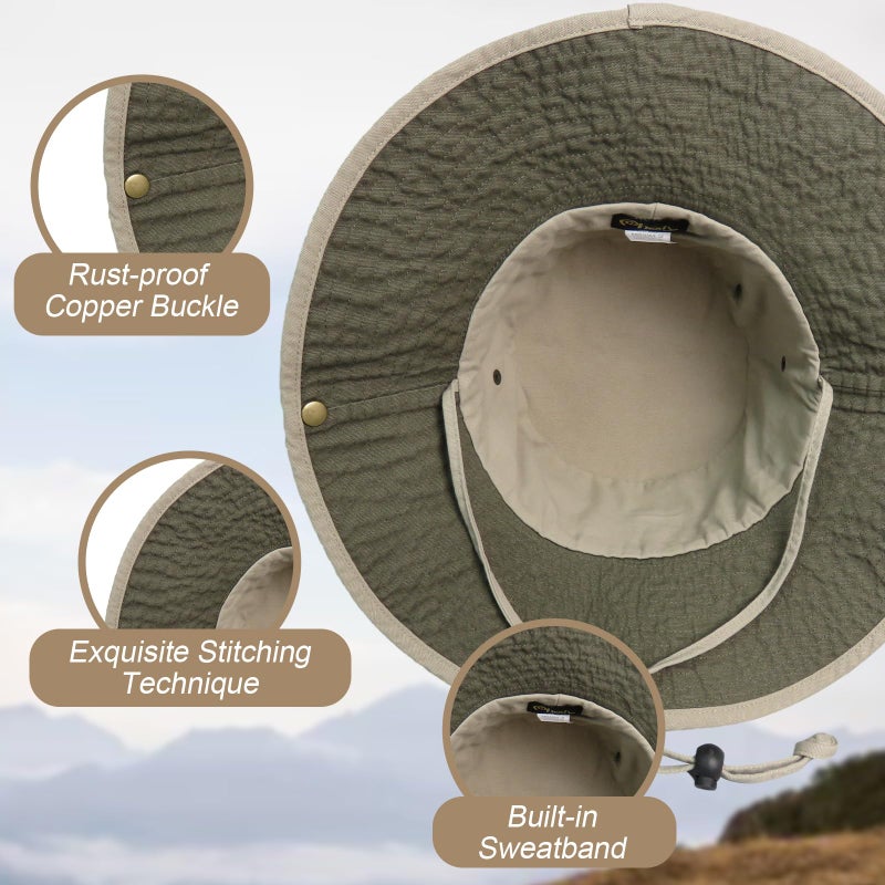 Phaiy Bucket Hat Wide Brim UV Protection Sun Hat Boonie Hats Fishing Hiking Safari Outdoor Hats for Men and Women Khaki - Image 3